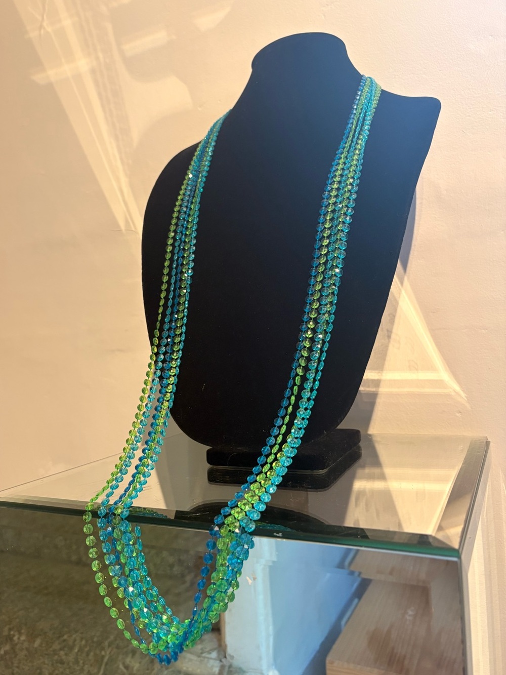1960s aqua blue green for Strand flapper long necklace